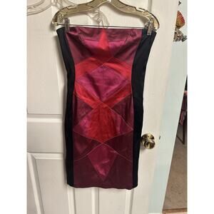 cache Vnt Y2K Red Bandage Dress Pink Colorblock Strapless Silky Bodycon Med 6